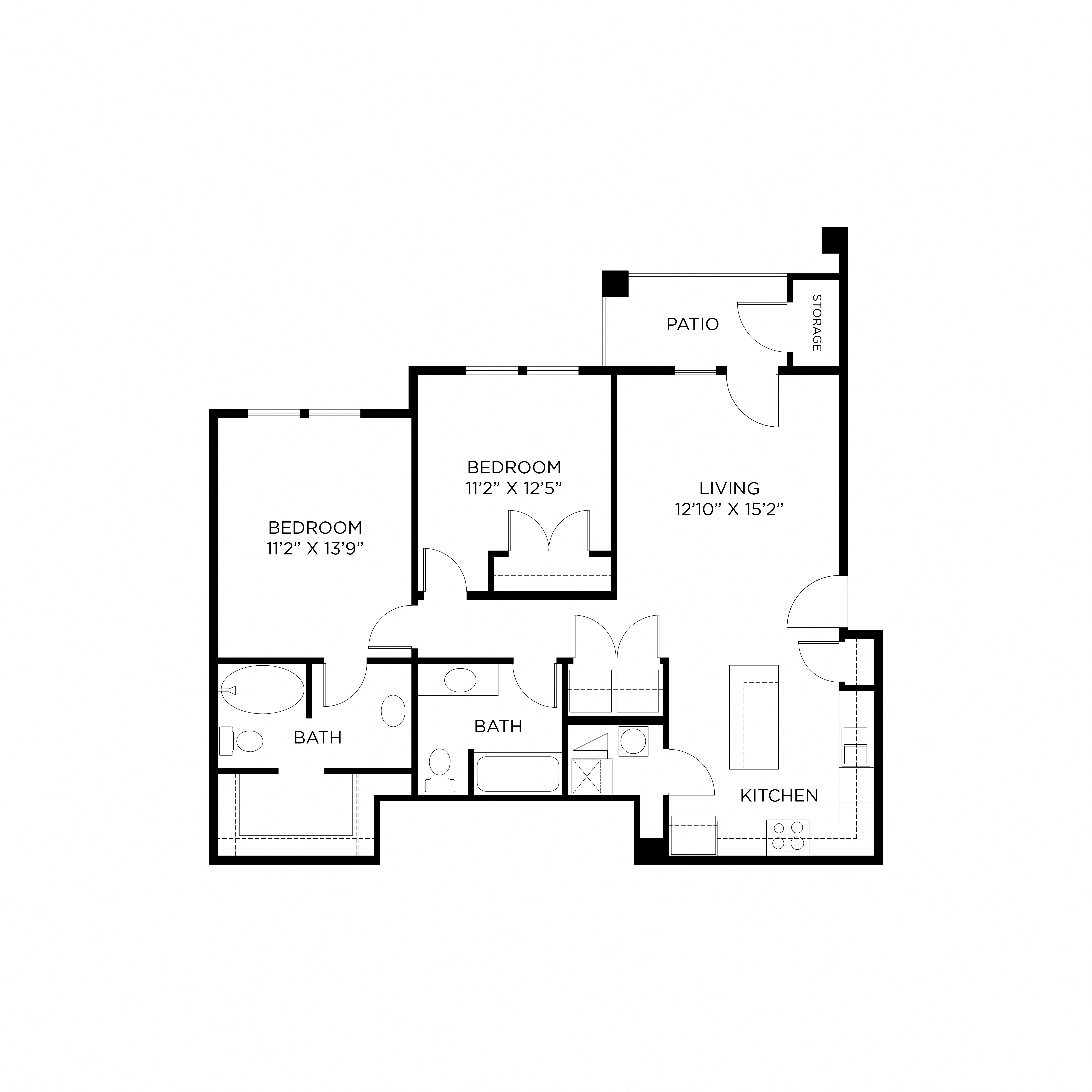 a floor plan of a home with two bedrooms and two baths